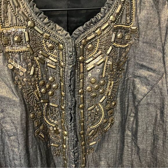Chicos GOLDEN TRINKET ROYALTY JACKET BREADED
INDIGO/BRONZE FOIL 2/Large - Picture 4 of 14